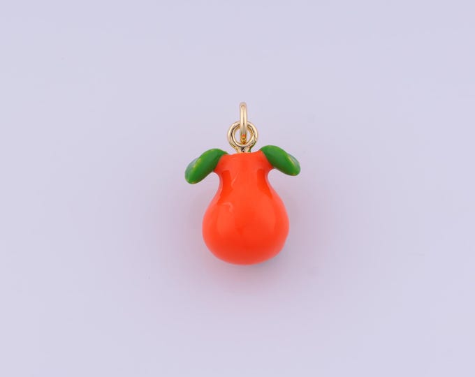 Orange Pendant,18K Gold Filled Fruit Necklace, Enamel Orange Pendant, DIY jewelry Making Accessories,20x13x9.7mm