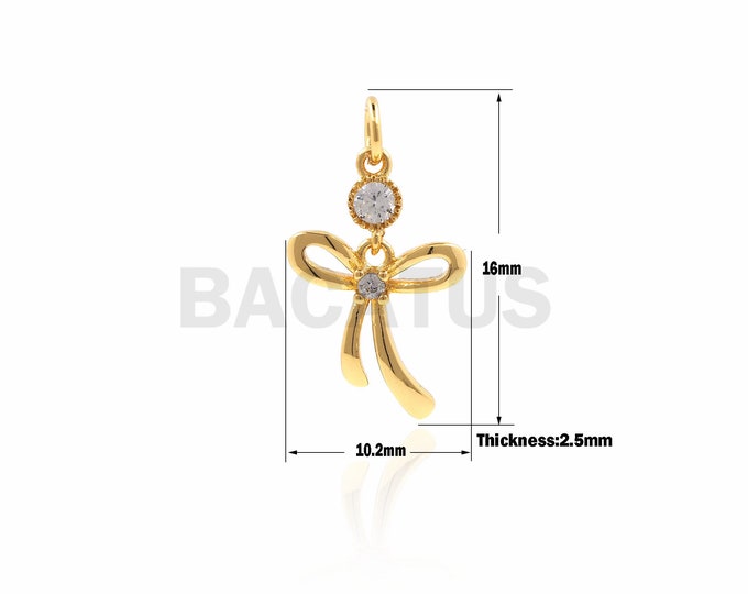 1PCS Bow Pendant, Gold Tie Ornaments, CZ Bow Necklace, Micro-Pave Bow Pendant,Bow Charm, Suitable For Jewelry Making 16×10.2×2.5mm