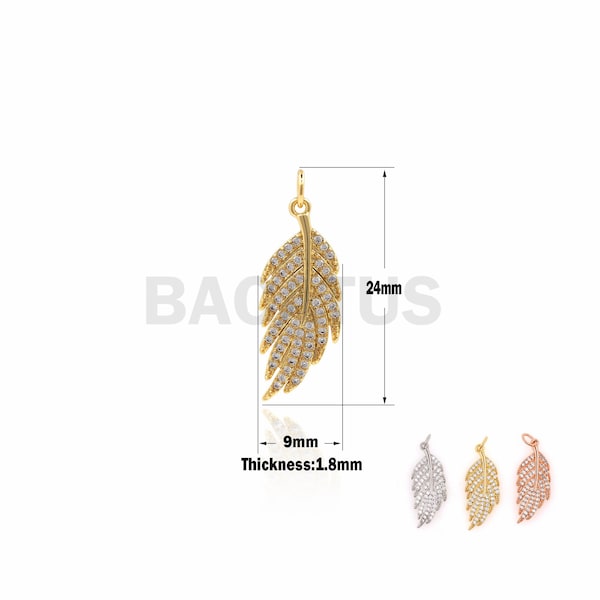 1PCS  CZ Angel Wings Necklace, Feather Leaf Pendant, Gold Leaf Pendant, Natural Tree Ornaments, Suitable For Jewelry Making 24×9×1.8mm