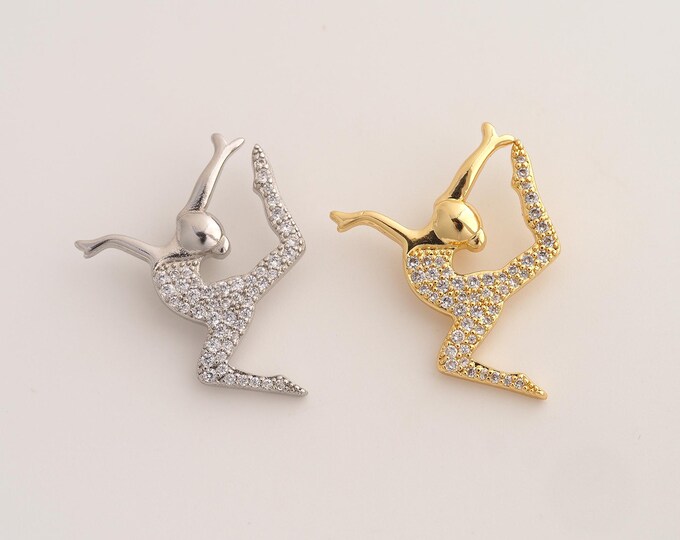 18K Gold Filled Ballet Charm,Dainty Dancer Pendant,CZ Ballet Pendant ,DIY Jewelry Supplies,25x18.8x2mm