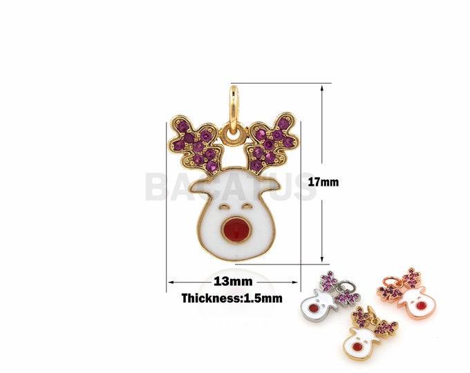 1PCS Christmas Reindeer Charm Christmas Pendant Santa Claus Charm DIY Jewelry Making Reindeer Rudolph Charm Enamel Charm 17x13x1.5mm