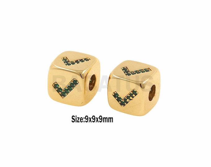 Green right symbol Shape Charms,Cube Spacer Beads,Cz Letter Cube Beads for DIY Jewelry Making 9x9x9mm