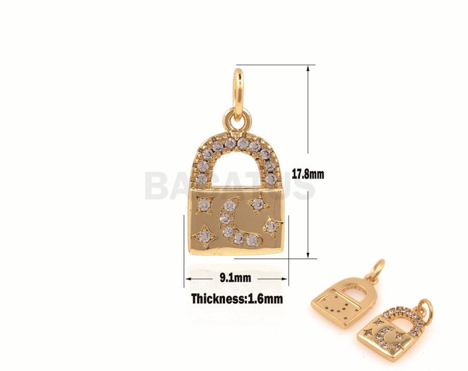 1PCS CZ Lock Pendant, Mini Lock Necklace, Lock Charm, Love Lock Pendant, Suitable For Jewelry Making Articles 17.8x9.1x1.6mm