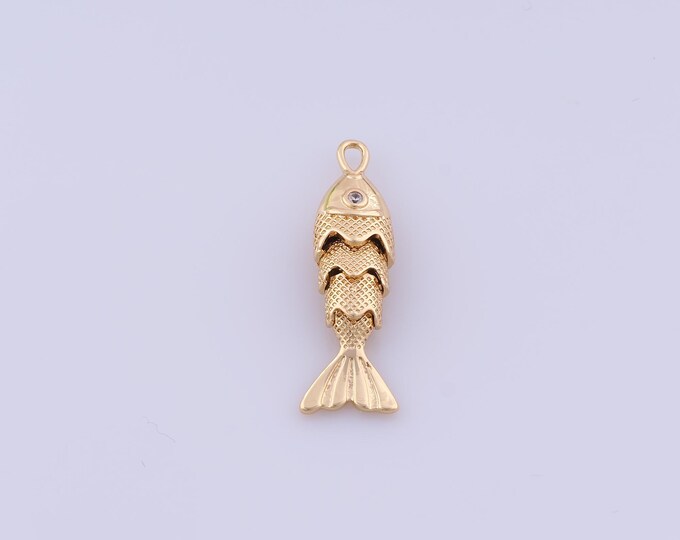 Fish Pendant,18K Gold Filled Marine Life Necklace, Micropavé CZ Fish Pendant, DIY jewelry Making Accessories,27.3x8.7x5mm