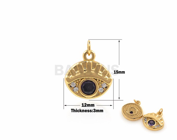 1PCS DIY Jewelry Making Oval Eye Pendant 18K Gold Filled Greek Eye Charm Eye Jewelry Eye Turkish Eye Necklace Pendant 15x12x3mm