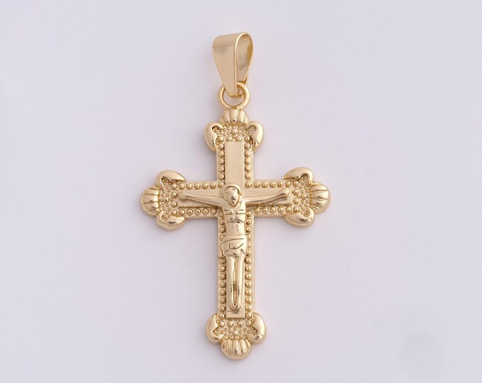 18K Gold Filled Christian Pendant,Gold Dainty Cross Charms,Religion Charm Bracelet Necklace for DIY Jewelry Making Supply,53.6x30x4.5mm