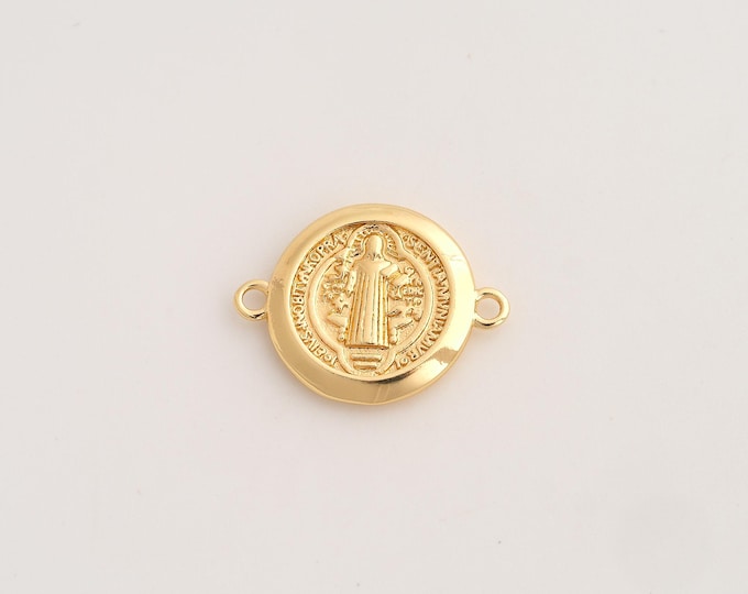 5 pcs 18K Gold Filled Jesus Connector,Religious Connector,Saint Benedict Connector for Jewelry Making 22.3x17.2x2.8mm