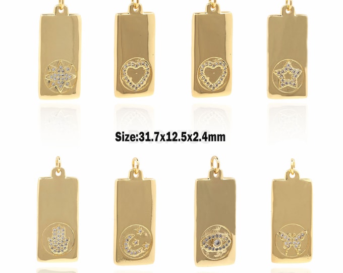 1PCS Cubic Star Butterfly Demon Eye Dog Tag Pendant, Rectangular Charm Suitable For Necklace, Jewelry Making Supplies 31.7×12.5×2.4mm