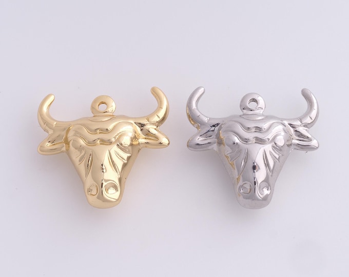 18K Gold Filled Bull Head Pendant,Gold Dainty Bull Head Charms,Simple pendant Bracelet Necklace for DIY Jewelry Making Supply,24x25.5x9.5mm