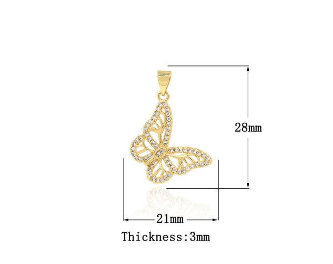 18K Gold Filled CZ Butterfly Pendant,Gold Dainty Butterfly Charms,Butterfly Charm Bracelet Necklace for DIY Jewelry Making Supply