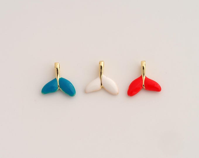 18K Gold Filled Fishtail Charm,Dainty Enamel Fishtail Pendant,Fishtail Pendant ,DIY Jewelry Supplies,9.5x9.5x2mm