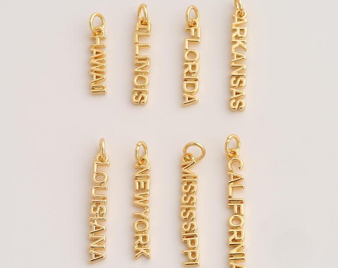 18K Gold Filled Regional Charm,Dainty Letter Pendant,Regional Pendant ,DIY Jewelry Supplies,27.6x3.7x1.7mm