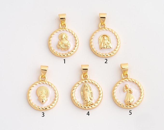 18K Gold Filled Jesus Charm,Dainty Religious Pendant,Enamel Sacred Heart Virgin Mary Pendant ,DIY Jewelry Supplies,22.2x14.7x3.5mm
