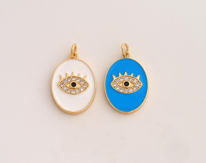 18K Gold Filled Evil Eye Charm,Dainty Enamel Devil Eye Pendant,CZ Eye Pendant ,DIY Jewelry Supplies,25.3x15x2.5mm