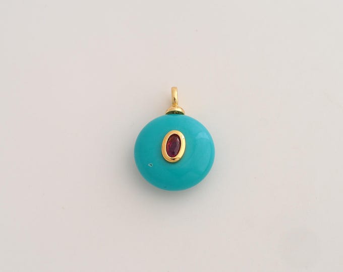 18K Gold Filled Natural Stone Charm,Dainty Energy Stone Pendant,Round Stone Pendant ,DIY Jewelry Supplies,22x15.7x8mm
