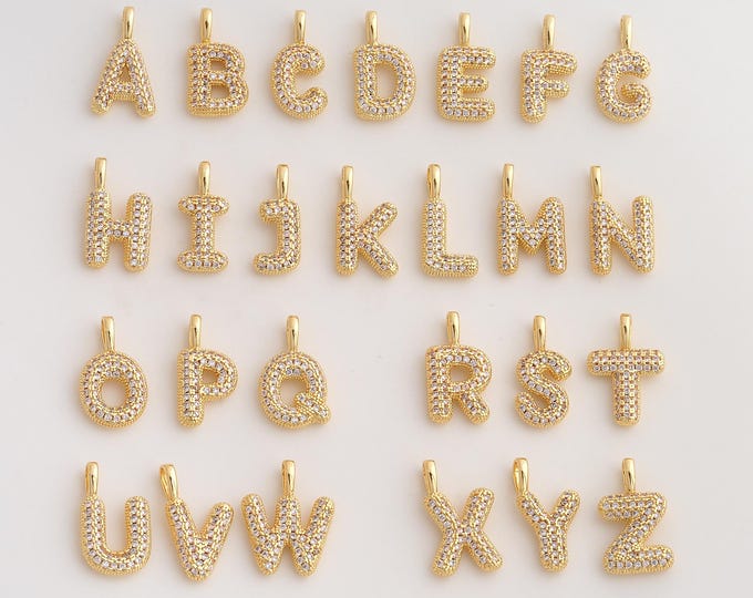 18K Gold Filled Gold Silver Initial Charm,Dainty A-Z Letter Pendant,CZ Initial Pendant ,DIY Jewelry Supplies,19.2x11x3mm