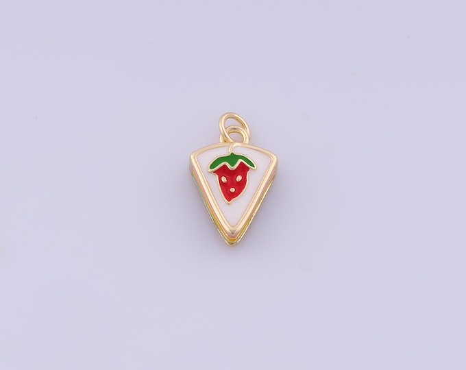 Layer Cake Pendant,18K Gold Filled Strawberry Necklace, Enamel Dessert Pendant, DIY jewelry Making Accessories,18.8x11x4mm