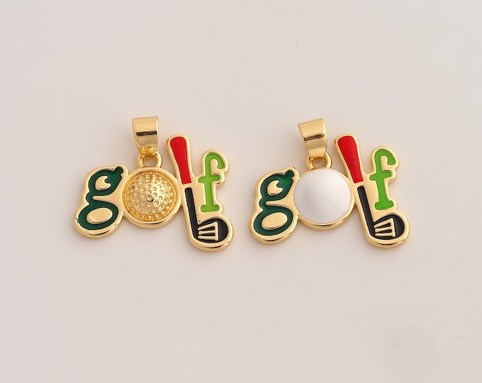 18K Gold Filled Golf Letter Charm,Dainty Golf Pendant,Enamel Letter Pendant ,DIY Jewelry Supplies,22.6x24.5x3.6mm