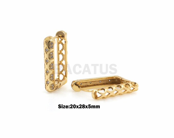 Rectangular Earrings Rectangular pave Earrings Exquisite Jewelry Geometric Earrings Gold Hoop Earrings 18K Gold Filling 20x28x5mm 1 Pair