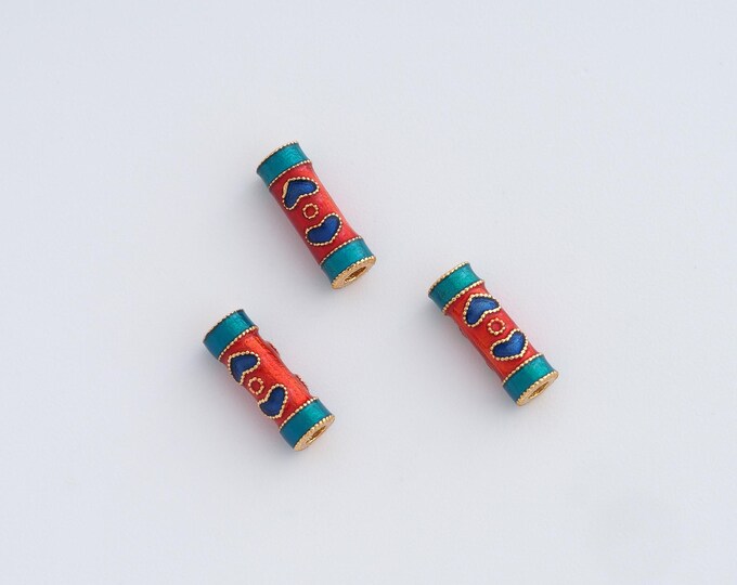 18K Gold Filled Cylinder Spacer Beads,Enamel Tube Beads, Round Beads DIY Bracelet Necklace Earrings Jewelry Making,10x3.4mm