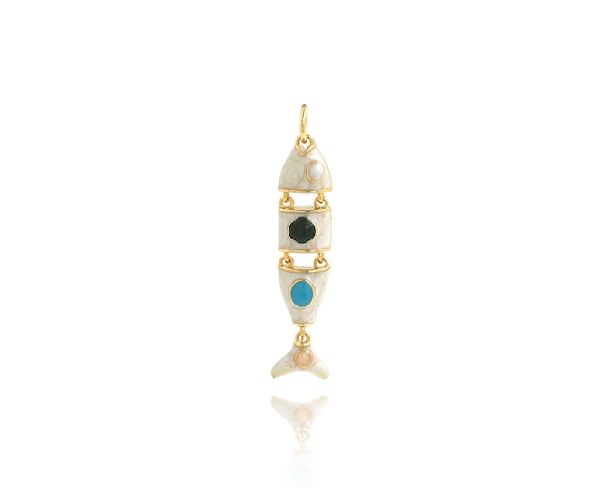 Fish Pendant,18K Gold Filled Marine Life Necklace, Enamel Fish Pendant, DIY jewelry Making Accessories,35.5x7x4.3mm