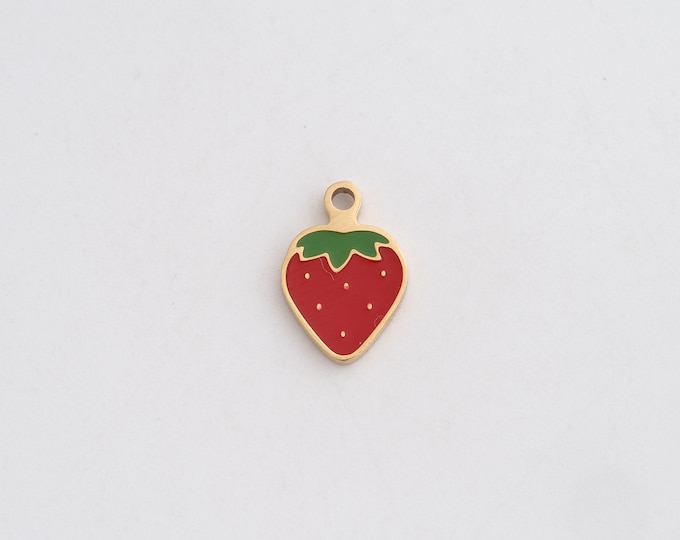 Stainless Steel Strawberry Pendant,Enamel Charms,Fruit Charm Bracelet Necklace for DIY Jewelry Making Supply,12.8x8.6x1.3mm