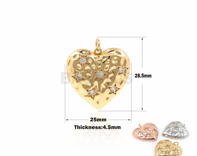 1PCS Love Pendant Star Pendant Love Charm Suitable for Bracelet Necklace Jewelry Supplies DIY Jewelry Making CZ Charm 18K  28.5x25x4.5mm