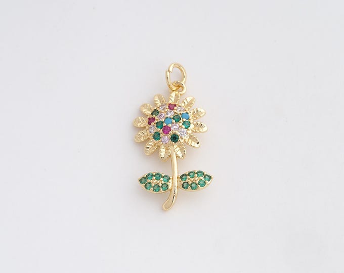 18K Gold Filled Flower Pendant, Cubic Zirconia Flower Pendant, Flower Pendant, Jewelry Accessories 28.6x13.3x3.2mm
