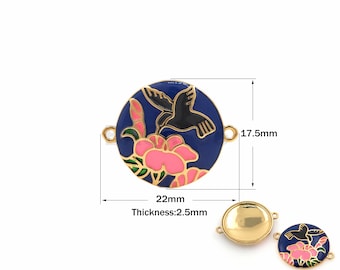 1 STÜCK Runder Verbinder, Vogel Charm, Floral Schmuck, Emaille Gelenk, DIY Schmuckherstellung, 18K Goldfüllung 17,5x22x2,5mm
