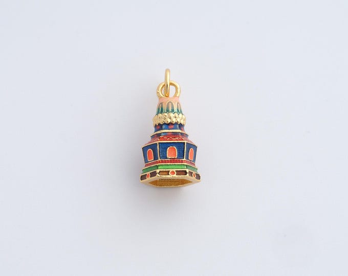 18K Gold Filled Tower Pendant, Gold Dainty Tower Charms,Enamel Charms,Bracelet Necklace for DIY Jewelry Making Supply,18.5x8.5mm
