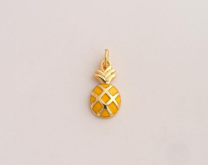 18K Gold Filled Pineapple Charm,Dainty Enamel Fruit Pendant,Pineapple Pendant ,DIY Jewelry Supplies,20x8.5x3.2mm