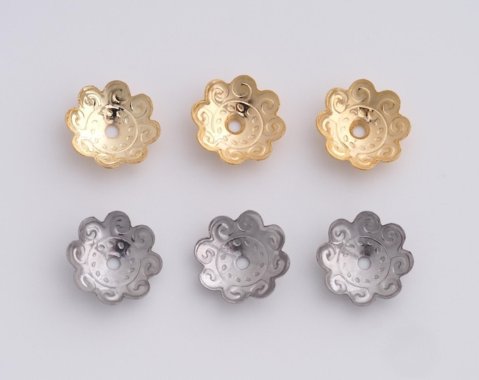 25pcs Stainless Steel Flower Beads Cap,Gold Flower Beads Cap, DIY Bracelet Necklace Earrings Jewelry Making,11x3mm