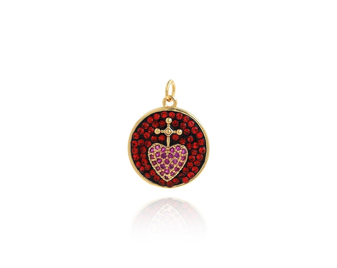 Heart Pendant,18K Gold Filled Love Necklace, Micropavé CZ Round Pendant, DIY jewelry Making Accessories,25x18.5x3.7mm