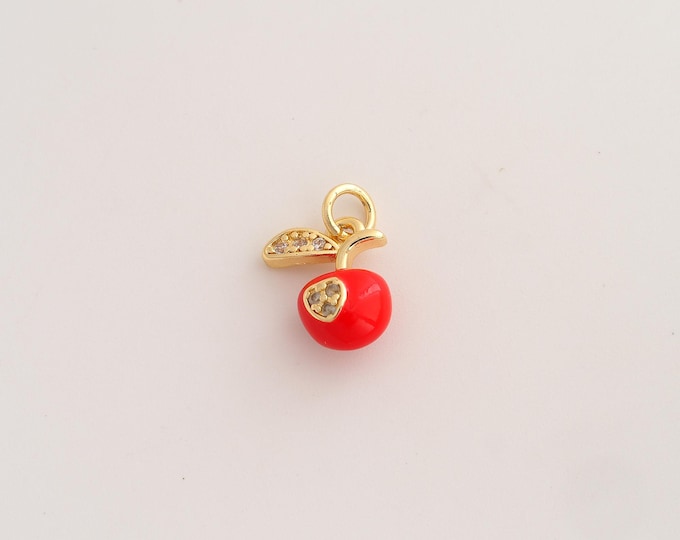 18K Gold Filled Apple Charm,Dainty Enamel Fruit Pendant,CZ Apple Pendant ,DIY Jewelry Supplies,15.2x10x6mm