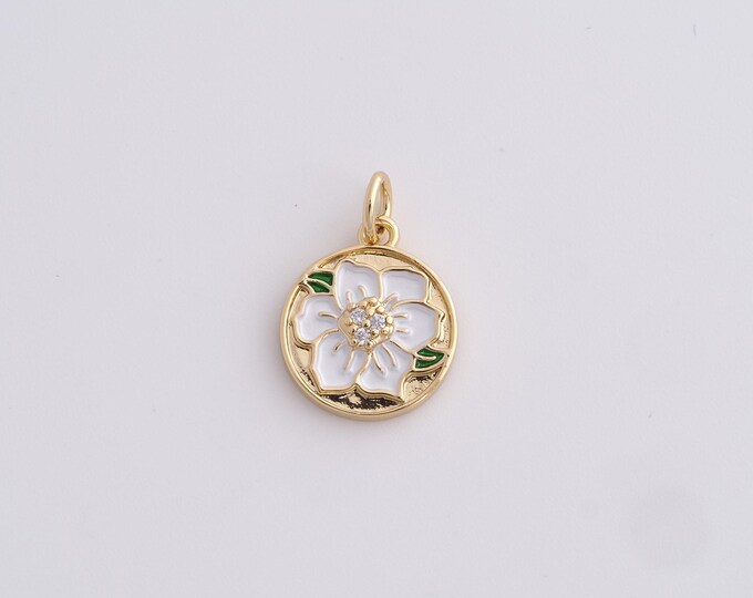 Enamel Lotus Pendant,Plant Pendant,18K Gold Filled Flower Charm,Lotus Charm,Lotus Necklace,DIY Jewelry Making 17.5x12x2.5mm