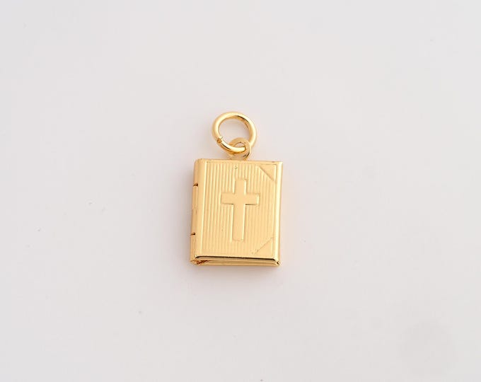 5 pcs 18K Gold Filled Bible Charm,Dainty Cross Pendant,Christian Pendant ,DIY Jewelry Supplies,21.7x11.3x3.2mm