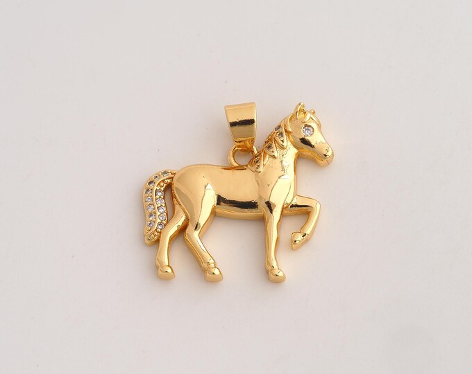 18K Gold Filled Horse Charm,Dainty Animal Pendant,CZ Horse Pendant ,DIY Jewelry Supplies,24.6x24.5x3.8mm