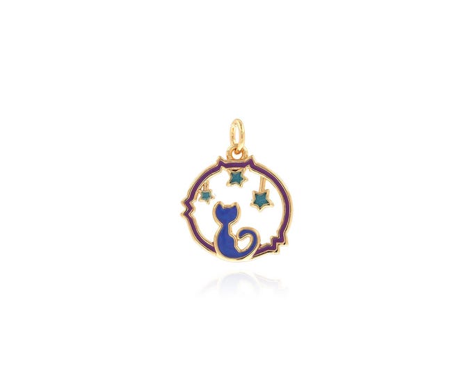 18K Gold Filled Cat pendant,Gold Dainty Cat Charms,Simple pendant Bracelet Necklace for DIY Jewelry Making Supply,19x15.5x1.5mm