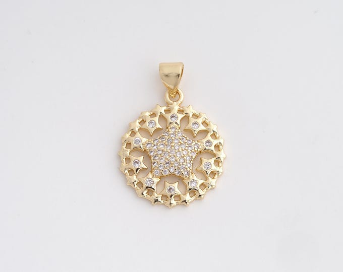 18K Gold Filled Star Charm, Micropavé CZ Celestial Pendant,Starburst Necklace Charm, DIY Jewelry Supplies, 26x18.6x2.8mm