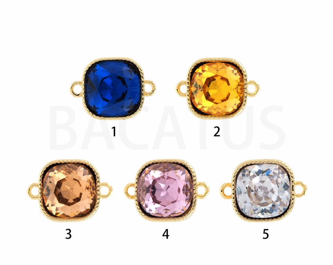 Square Pendant, 18K Gold Filled Square Connector, CZ Square Connector, DIY Jewelry Making Accessories Cubic Zirconia 11.4x16.1x5.9mm