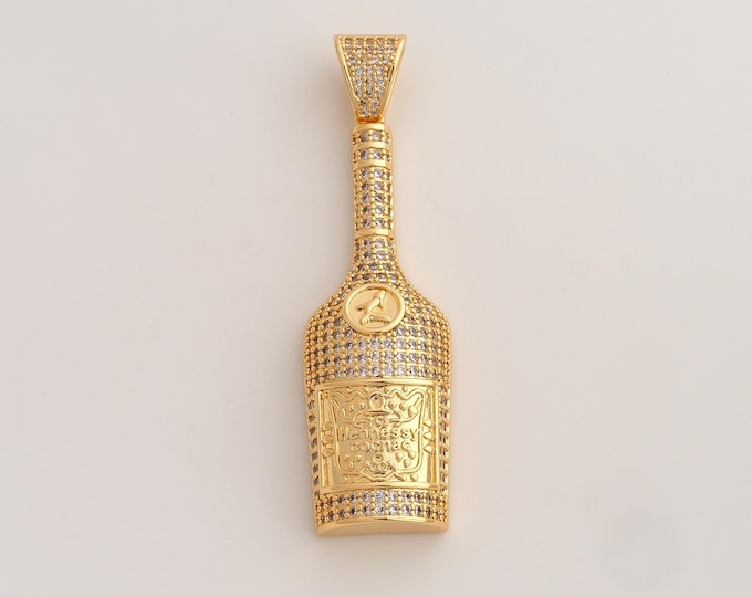 18K Gold Filled Champagne Charm,Dainty Wine Pendant,CZ Champagne Pendant ,DIY Jewelry Supplies,67x19.2x9.8mm