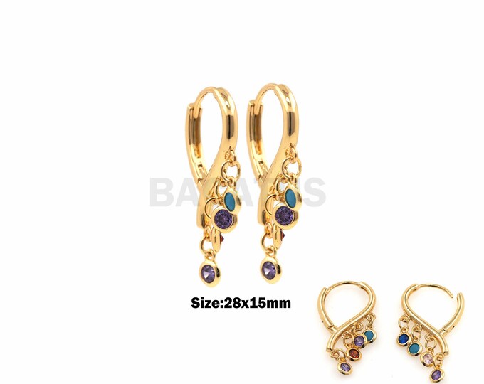 1Pair Geometric Colorful Zircon Earrings Zircon Gold Hoop Earrings Colorful Earrings Valentine's Day Gift for Girlfriend 28x15mm