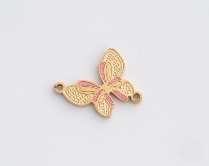 Stainless Steel Butterfly Pendant,Insect Charms,Enamel Butterfly Charm Bracelet Necklace for DIY Jewelry Making Supply,20.3x16.5x1.6mm