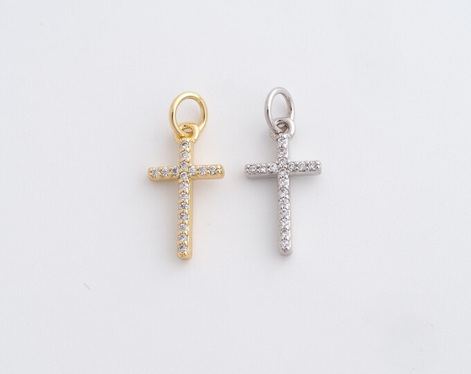 18K Gold Filled Cross Pendant, Micro Pavé CZ Religious Charms, Christian Necklace, Cross Charms, DIY Jewelry Supplies, 18.8x8.3x2.2mm