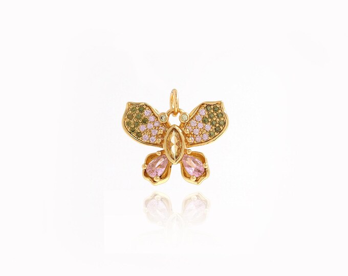 18K Gold Filled Butterfly pendant,Gold Dainty Butterfly Charms,Simple pendant Bracelet Necklace for DIY Jewelry Making Supply,17x19x4.5mm