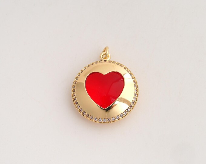 18K Gold Filled Heart Charm,Dainty Love Pendant,CZ Heart Pendant ,DIY Jewelry Supplies,27.4x21x7.6mm