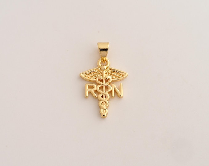 5 pcs 18K Gold Filled Medical Charm,Dainty Registered Nurse Pendant,Medical Pendant ,DIY Jewelry Supplies,23.5x14.4x2mm