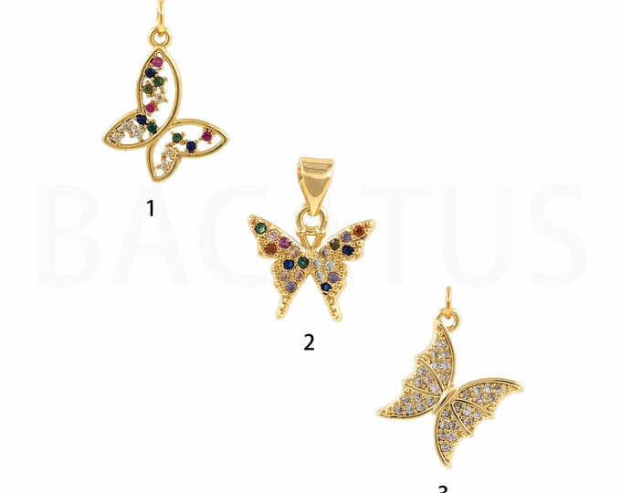 Gold Dainty CZ Butterfly Charms,18K Gold Filled Butterfly Pendant,Simple Charm Bracelet Necklace for DIY Jewelry Making Supply