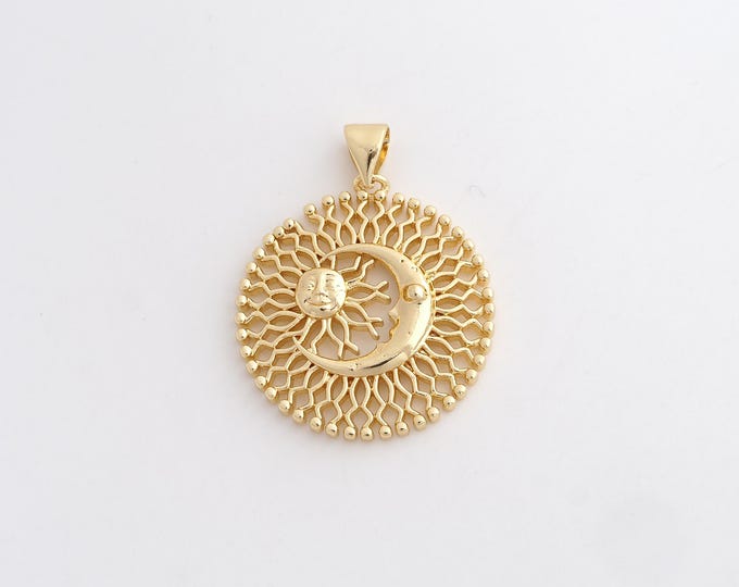 18K Gold Filled Sun Charm, Celestial Pendant,Moon Necklace Charm, DIY Jewelry Supplies, 30.2x24x3.5mm