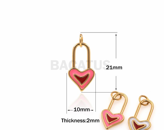 1PCS Love Key Lock Pendant DIY Jewelry Making Supplies Accessories 18K Gold Filled Heart Charm Enamel Charm Love Enamel Necklace 21x10x2mm